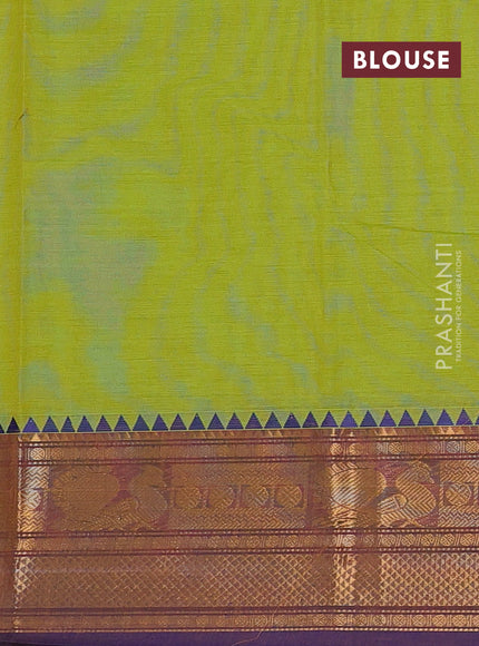 Chettinad cotton saree lime green and blue with thread woven buttas and zari woven border