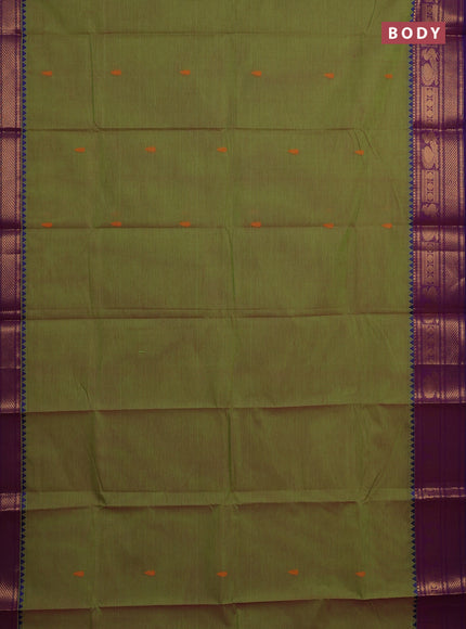Chettinad cotton saree dual shade og pinkish green and purple with thread woven buttas and zari woven border