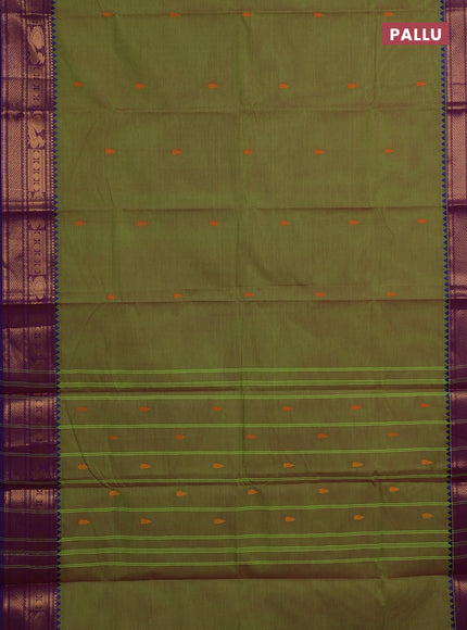 Chettinad cotton saree dual shade og pinkish green and purple with thread woven buttas and zari woven border