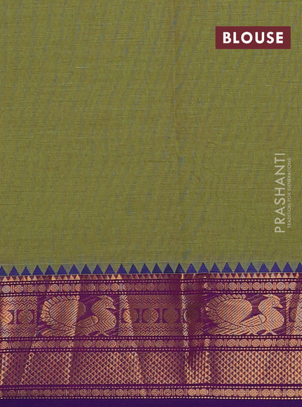 Chettinad cotton saree dual shade og pinkish green and purple with thread woven buttas and zari woven border
