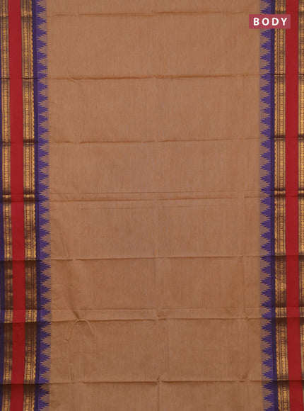 Chettinad cotton saree mustard yellow and blue with allover thread stripe pattern and long rettapet zari woven border