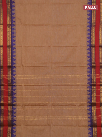 Chettinad cotton saree mustard yellow and blue with allover thread stripe pattern and long rettapet zari woven border