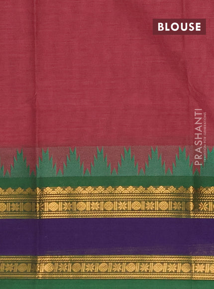 Chettinad cotton saree pastel maroon and green with plain body and long rettapet zari woven border