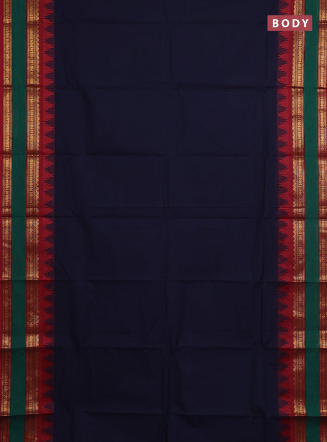 Chettinad cotton saree navy blue and maroon with plain body and long rettapet zari woven border