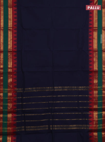 Chettinad cotton saree navy blue and maroon with plain body and long rettapet zari woven border