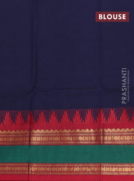 Chettinad cotton saree navy blue and maroon with plain body and long rettapet zari woven border