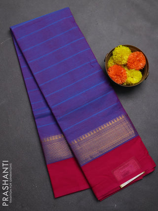 Chettinad cotton saree dual shade of bluish pink and pink with allover stripe pattern and zari woven simple border