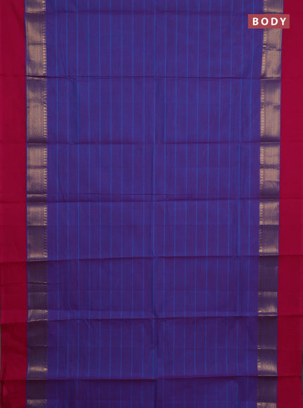 Chettinad cotton saree dual shade of bluish pink and pink with allover stripe pattern and zari woven simple border