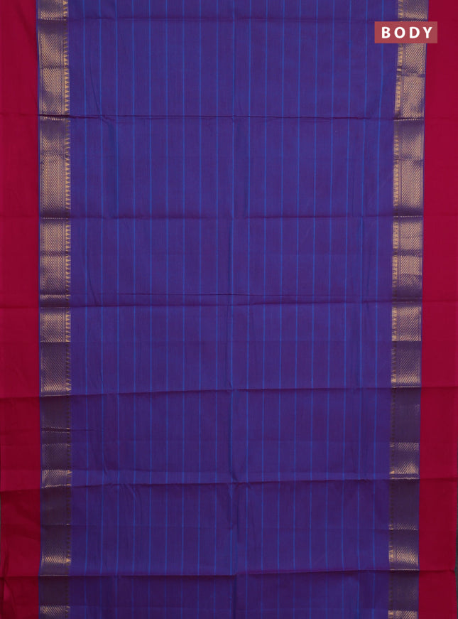 Chettinad cotton saree dual shade of bluish pink and pink with allover stripe pattern and zari woven simple border