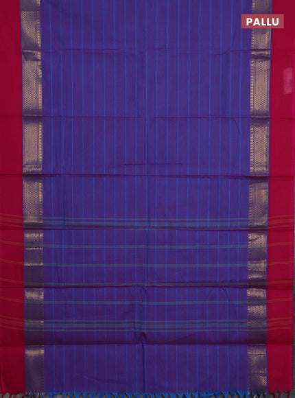 Chettinad cotton saree dual shade of bluish pink and pink with allover stripe pattern and zari woven simple border