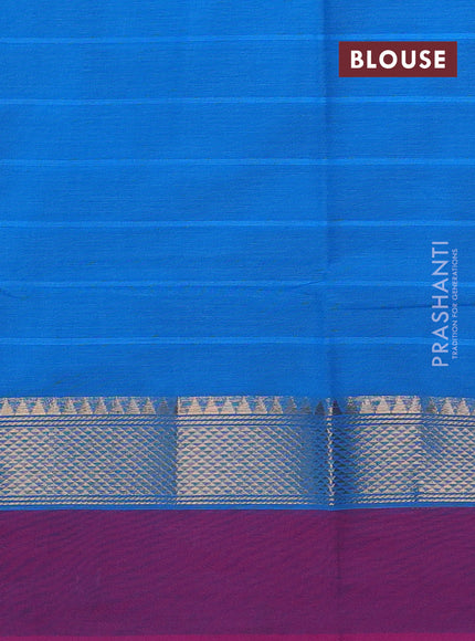 Chettinad cotton saree cs blue and magenta pink with allover stripe pattern and zari woven simple border