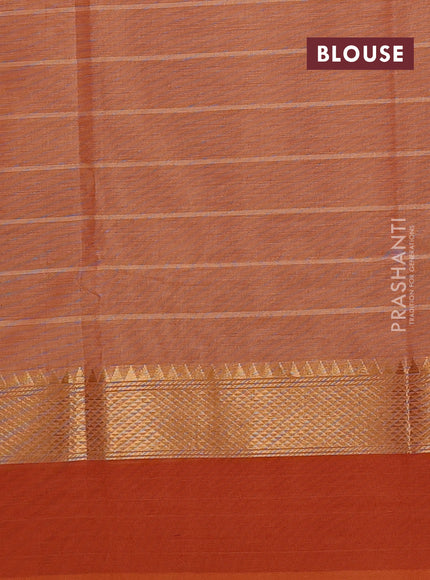 Chettinad cotton saree rust shade with allover stripe pattern and ganga jamuna border