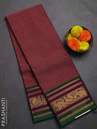 Chettinad cotton saree pastel maroon and green with plain body and zari woven border