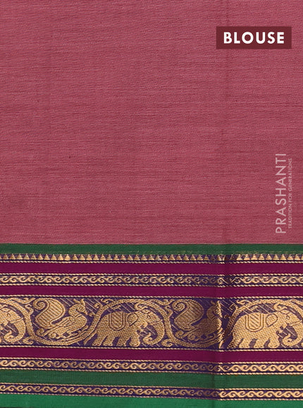 Chettinad cotton saree pastel maroon and green with plain body and zari woven border