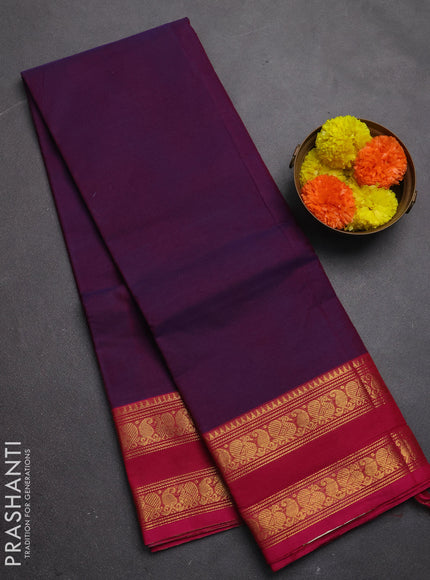 Chettinad cotton saree purple and pink with plain body and rettapet zari woven border