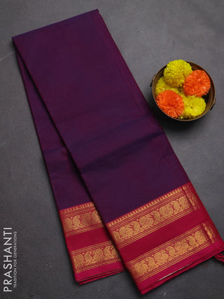 Chettinad cotton saree purple and pink with plain body and rettapet zari woven border