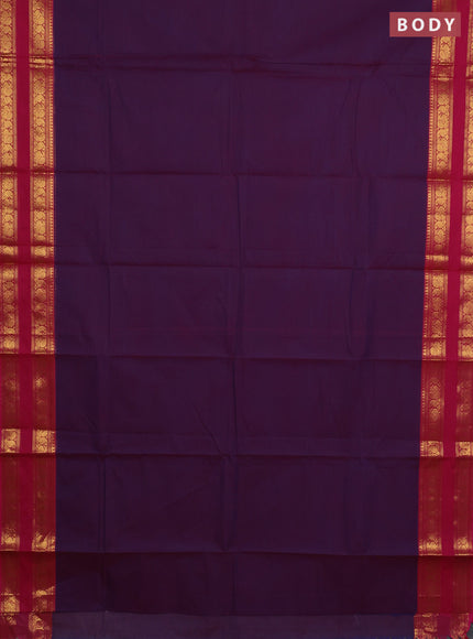 Chettinad cotton saree purple and pink with plain body and rettapet zari woven border