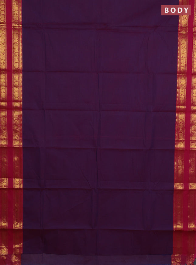 Chettinad cotton saree purple and pink with plain body and rettapet zari woven border
