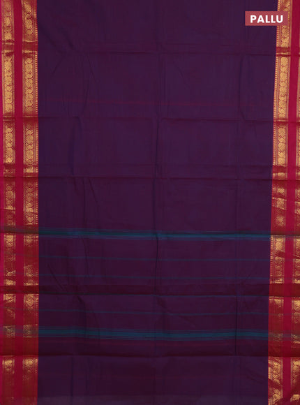 Chettinad cotton saree purple and pink with plain body and rettapet zari woven border
