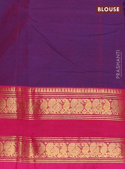 Chettinad cotton saree purple and pink with plain body and rettapet zari woven border