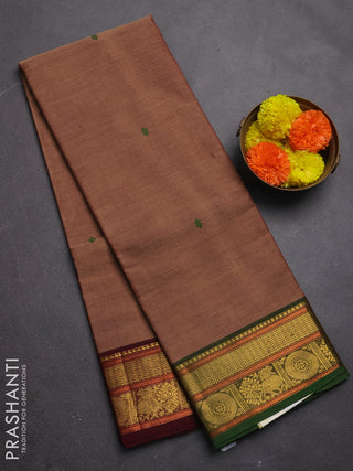 Chettinad cotton saree rust shade with thread woven buttas and ganga jamuna border