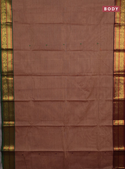 Chettinad cotton saree rust shade with thread woven buttas and ganga jamuna border