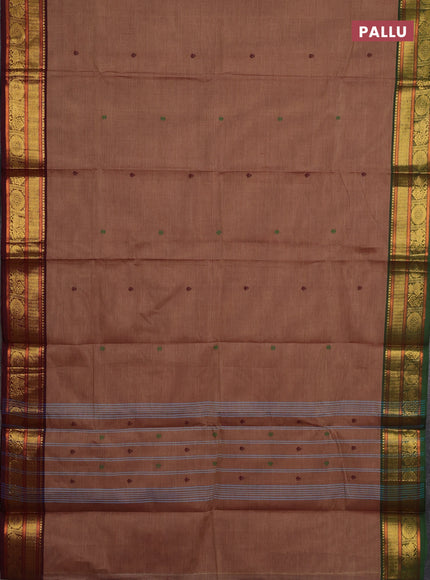 Chettinad cotton saree rust shade with thread woven buttas and ganga jamuna border