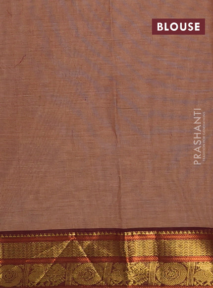 Chettinad cotton saree rust shade with thread woven buttas and ganga jamuna border