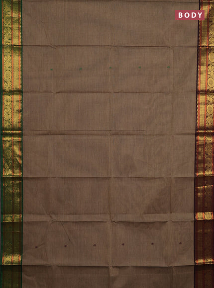 Chettinad cotton saree chikku shade with thread woven buttas and ganga jamuna border
