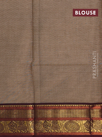 Chettinad cotton saree chikku shade with thread woven buttas and ganga jamuna border