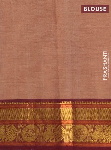 Chettinad cotton saree chikku shade with thread woven buttas and ganga jamuna border