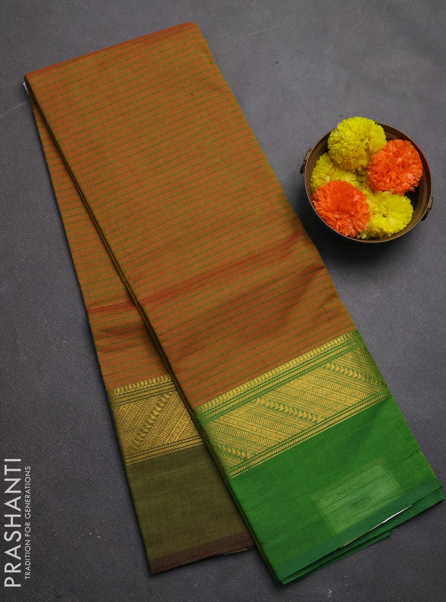 Chettinad cotton saree rust shade with allover thread weaves and ganga jamuna border