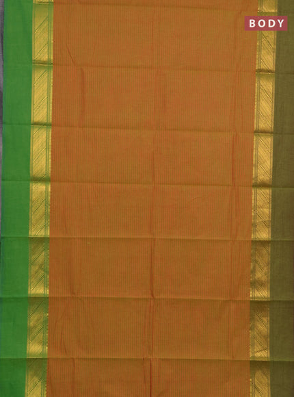 Chettinad cotton saree rust shade with allover thread weaves and ganga jamuna border