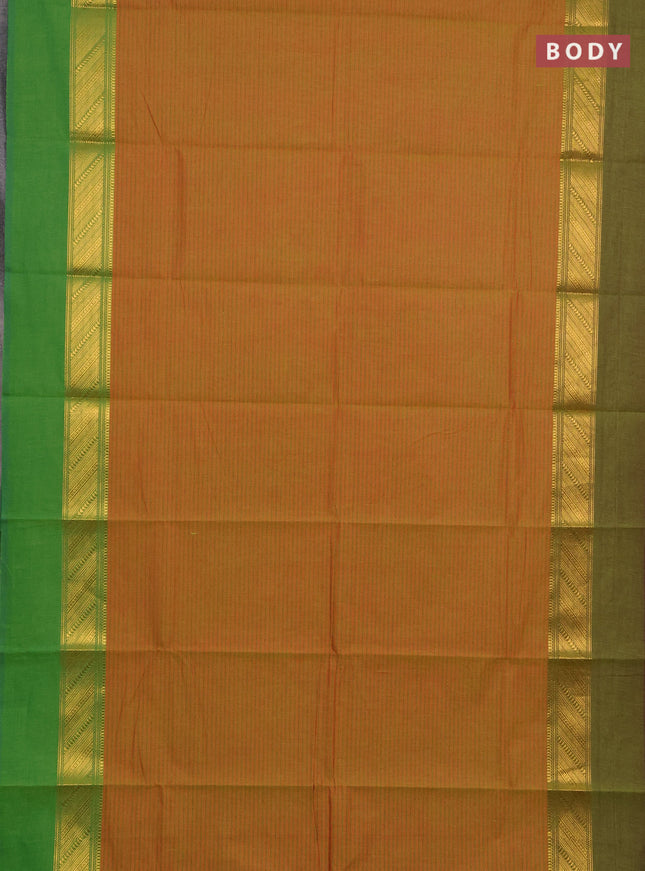 Chettinad cotton saree rust shade with allover thread weaves and ganga jamuna border