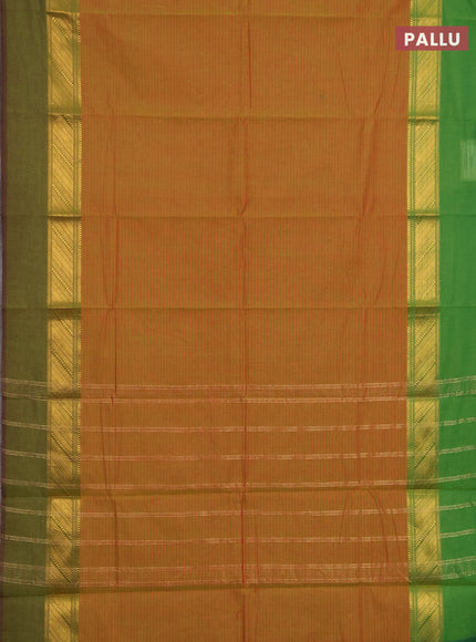 Chettinad cotton saree rust shade with allover thread weaves and ganga jamuna border