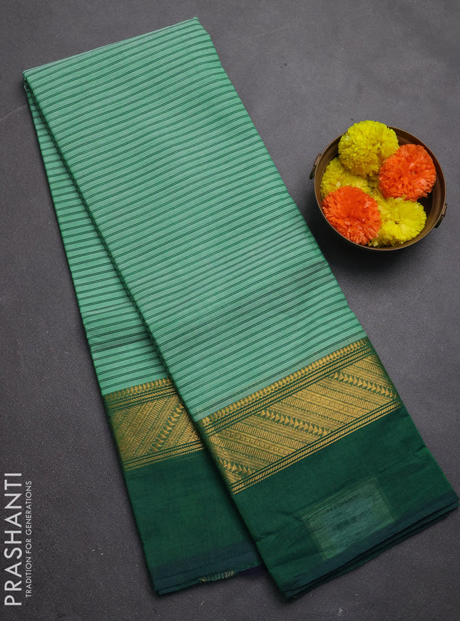 Chettinad cotton saree light green and bottle green with allover thread weaves and long zari woven simple border