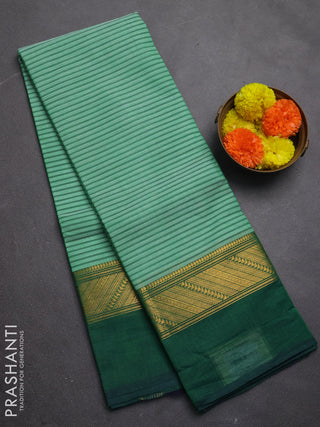Chettinad cotton saree light green and bottle green with allover thread weaves and long zari woven simple border