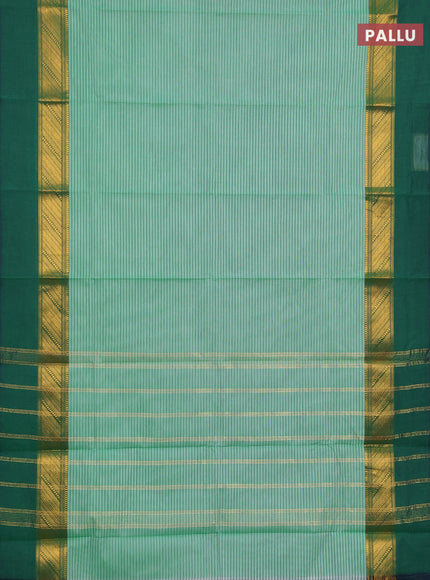 Chettinad cotton saree light green and bottle green with allover thread weaves and long zari woven simple border