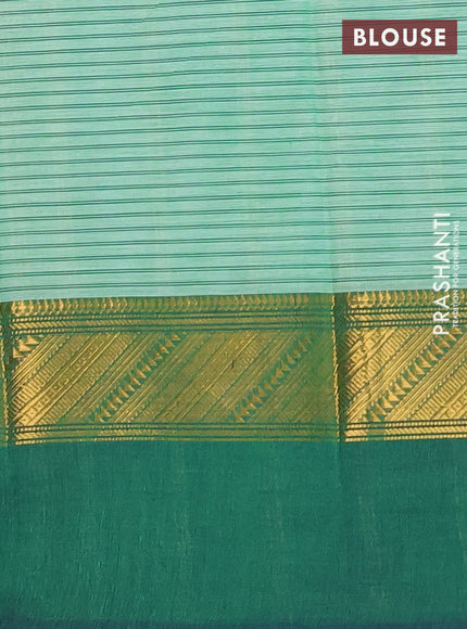 Chettinad cotton saree light green and bottle green with allover thread weaves and long zari woven simple border