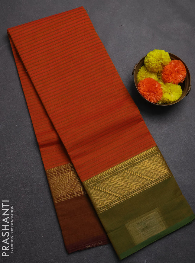Chettinad cotton saree sunset orange with allover thread weaves and ganga jamuna border