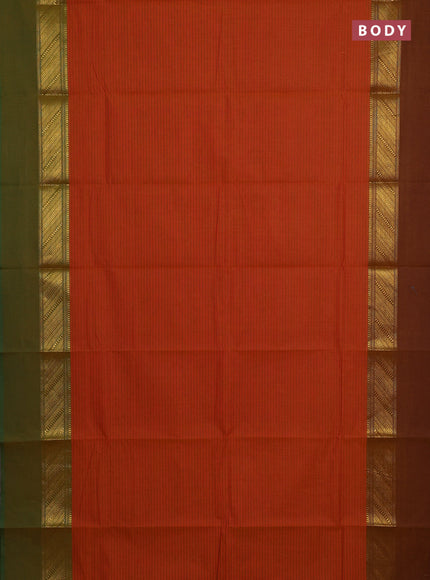 Chettinad cotton saree sunset orange with allover thread weaves and ganga jamuna border