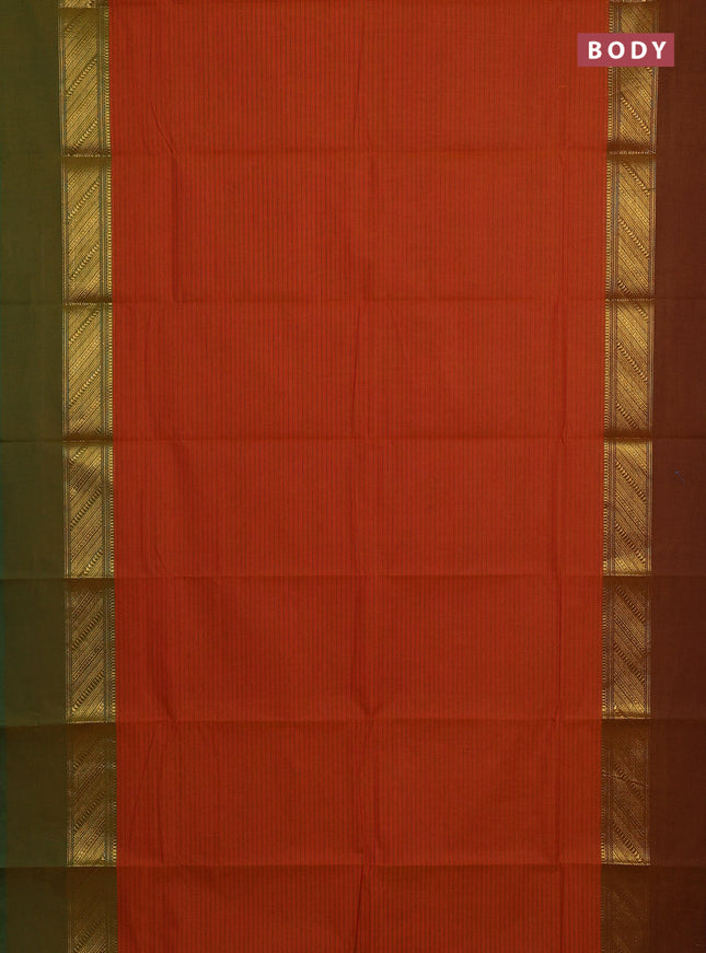 Chettinad cotton saree sunset orange with allover thread weaves and ganga jamuna border