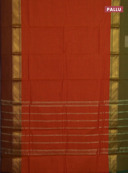 Chettinad cotton saree sunset orange with allover thread weaves and ganga jamuna border