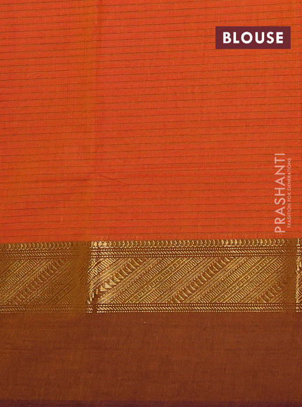 Chettinad cotton saree sunset orange with allover thread weaves and ganga jamuna border