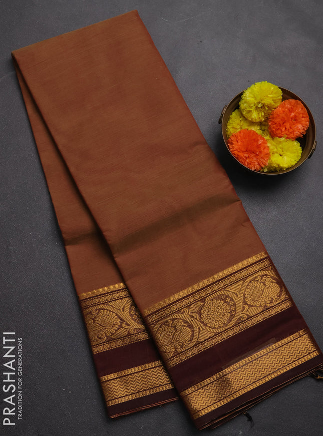 Chettinad cotton saree rust shade and deep maroon with plain body and rettapet zari woven border