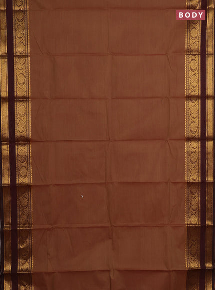 Chettinad cotton saree rust shade and deep maroon with plain body and rettapet zari woven border