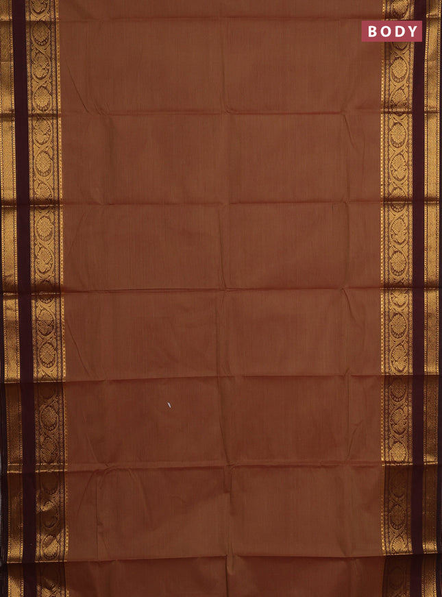 Chettinad cotton saree rust shade and deep maroon with plain body and rettapet zari woven border