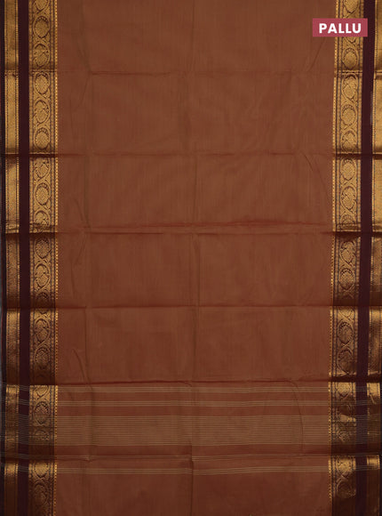 Chettinad cotton saree rust shade and deep maroon with plain body and rettapet zari woven border