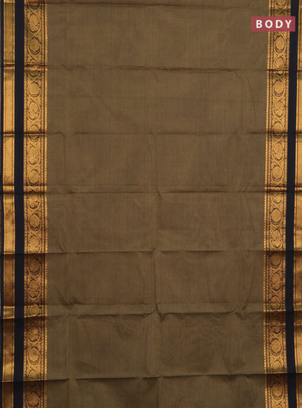 Chettinad cotton saree elaichi green and black with plain body and rettapet zari woven border