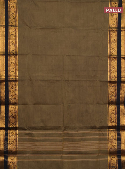 Chettinad cotton saree elaichi green and black with plain body and rettapet zari woven border